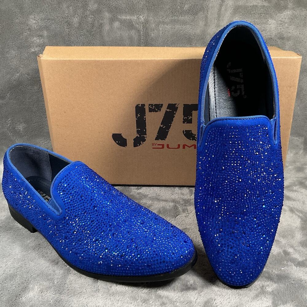 J75 By JUMP Lavish Blue Rhinestone Loafers Mens 9M Slip On Dress Shoes Prom